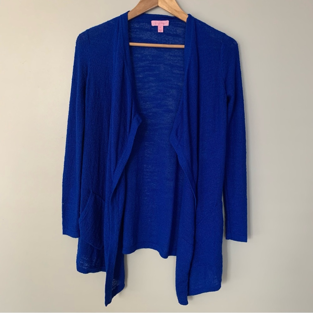 Women’s Lilly Pulitzer Preppy Open Front Blue Cardigan Pockets XS